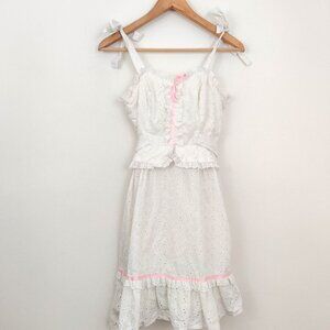 Candi Jones White Lace Shoulder Tie Peplum Midi Sundress XS